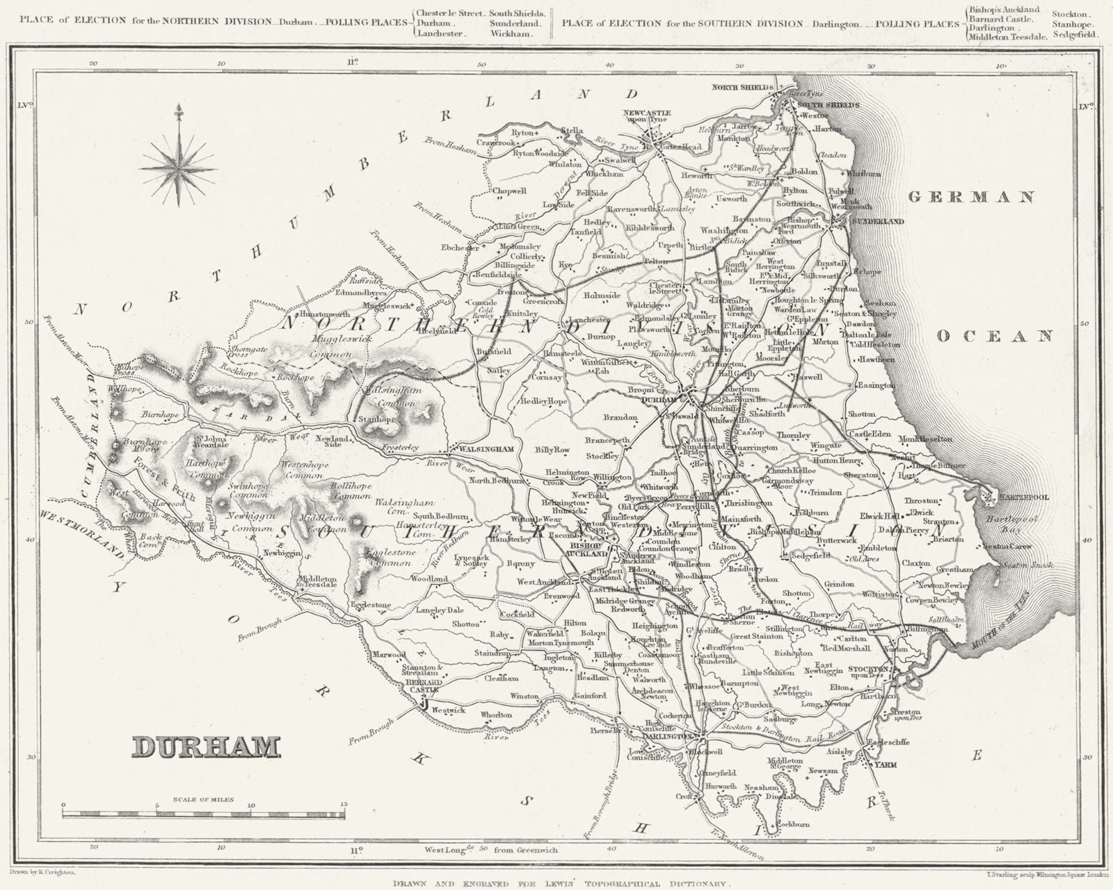 DURHAM. Lewis 1831 old antique vintage map plan chart